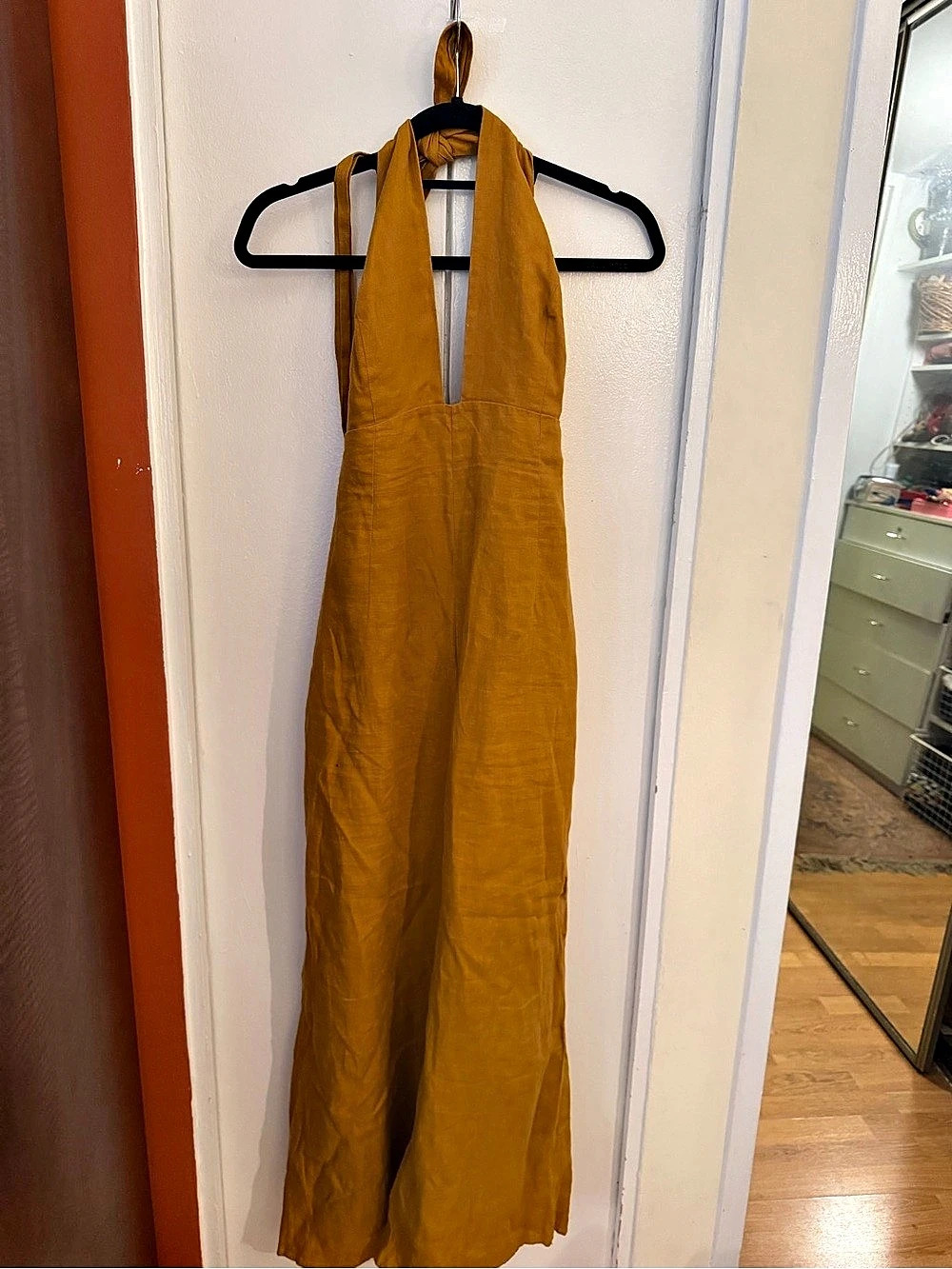 Aritiza linen Mustard yellow halter jumpsuit